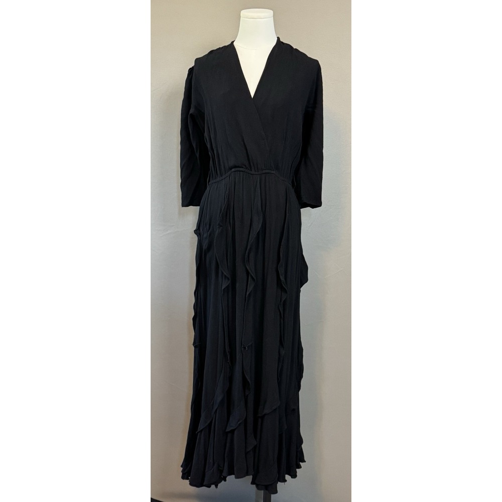 VTG Phoebe Flowy Ruffles Dress Size 10 Black USA Made
